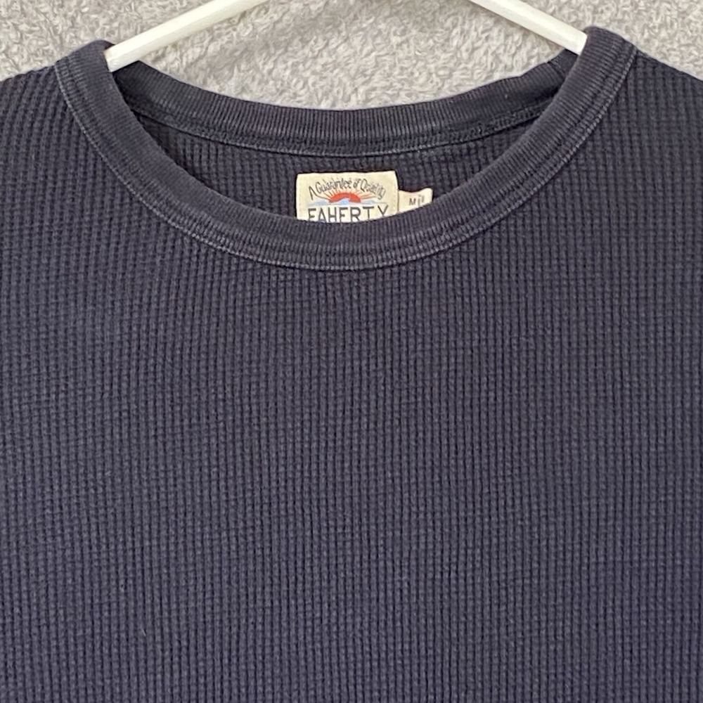 Faherty Shirt Mens M Medium Waffle Knit Thermal Crewneck Soft Comfort Blue